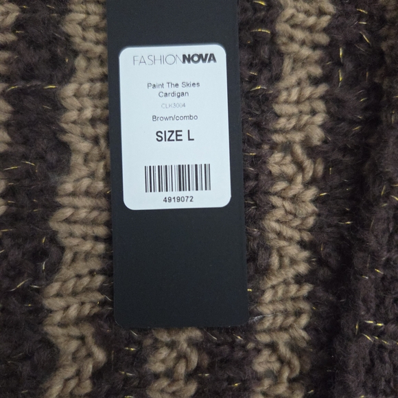 Fashion Nova Paint The Skies Patterned Fringe Cardigan Size L - Picture 4 of 6